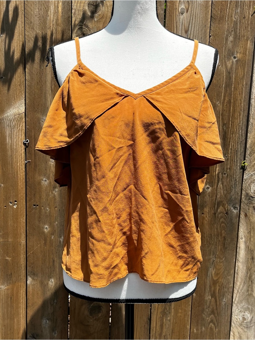 Madewell 100% Silk Rust Cold-Shoulder Ruffle Women's Top Accepting Offers!